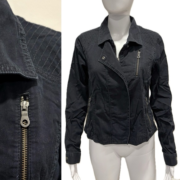 Athleta Jackets & Blazers - Athleta Black Zipper Moto Zip Jacket Size XS Lightweight Stretch Cotton Stretch